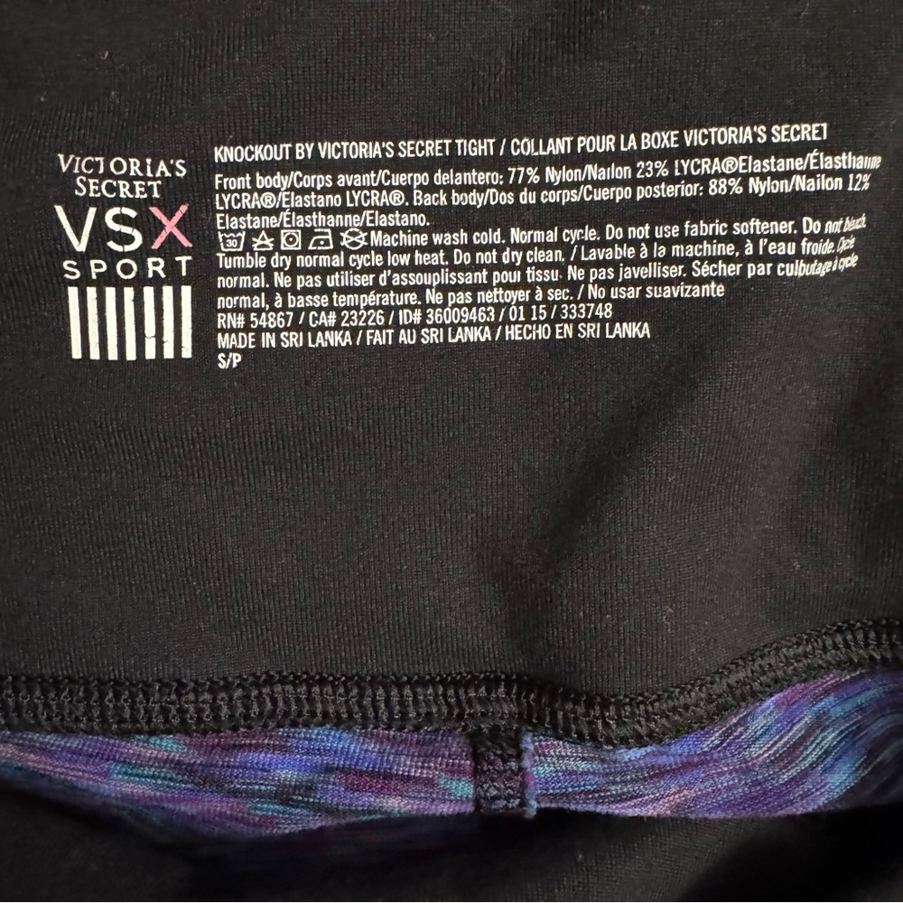 Victoria’s Secret Sport Black Front Purple Back Leggings Size Small - Picture 6 of 9